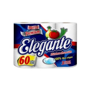 Rollos de cocina Premium Elegante, 3 rollos por 60 paños c/u. Papel absorbente cocina.