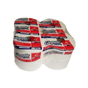 Papel higiénico premium, hoja simple, marca Elegante, rollos bobinas 300 metros cada uno. Paquete por 4. Venta por mayor