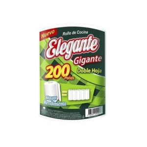 Rollo de cocina Elegante 200 paños, doble hoja, súper rendidor. Bulto por 12 rollos.