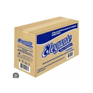 Toallas intercaladas de 2 paneles doble hoja, marca Elegante. Caja de 30 paquetes de 150 toallas c/u. Papel extra blanco, línea profesional.
