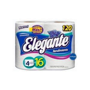 Rollos de papel higiénico premium, marca Elegante, paquetes de 4 rollos por 120 metros cada uno, hoja simple